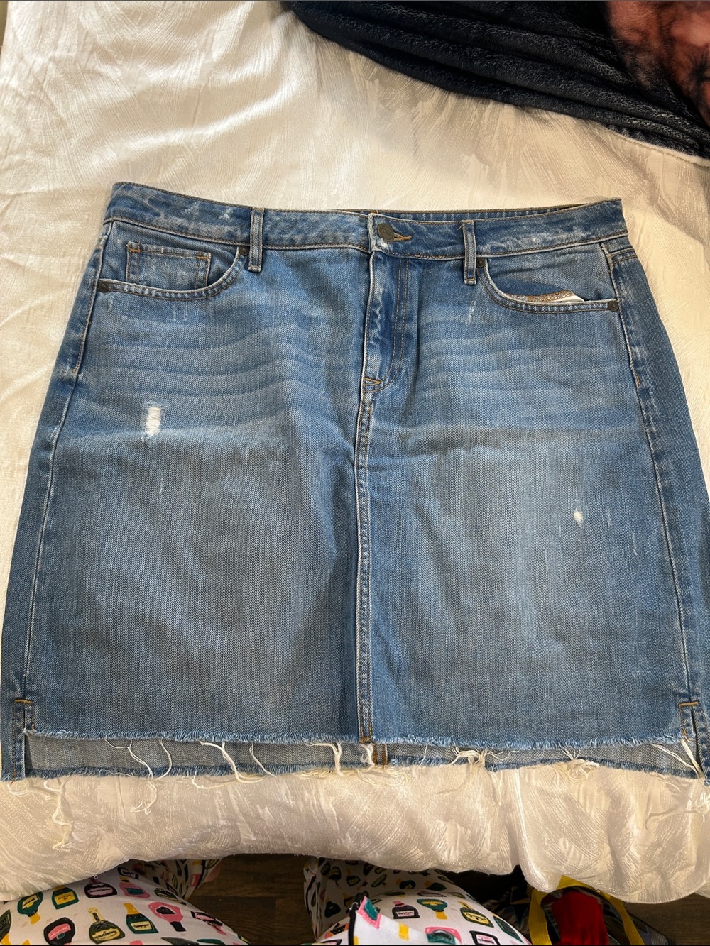 LOFT Light Blue Distressed Denim Mini Skirt